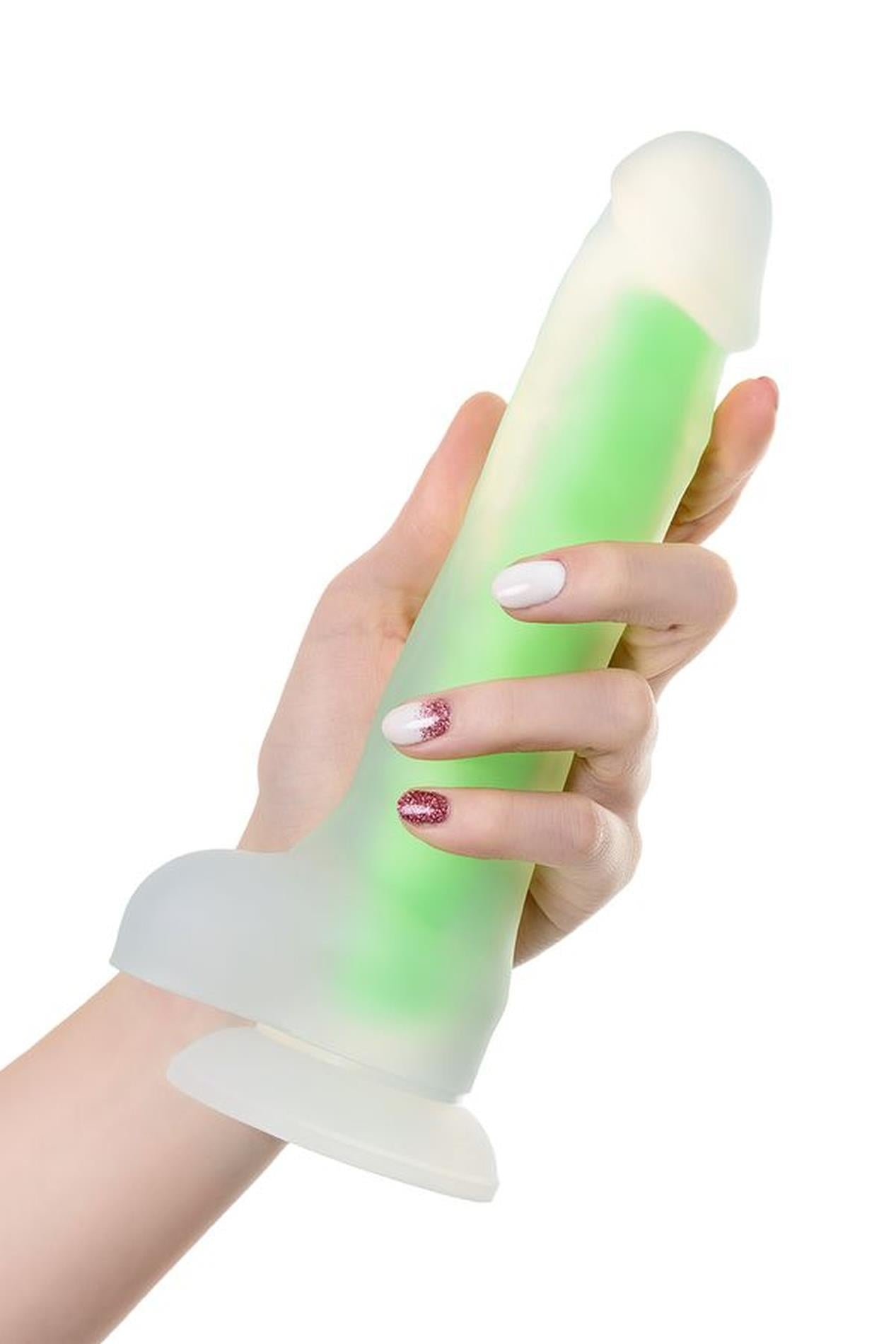 Dildo cu gel strălucitor Beyond by Toyfa Clark Glow verde 16,5 cm