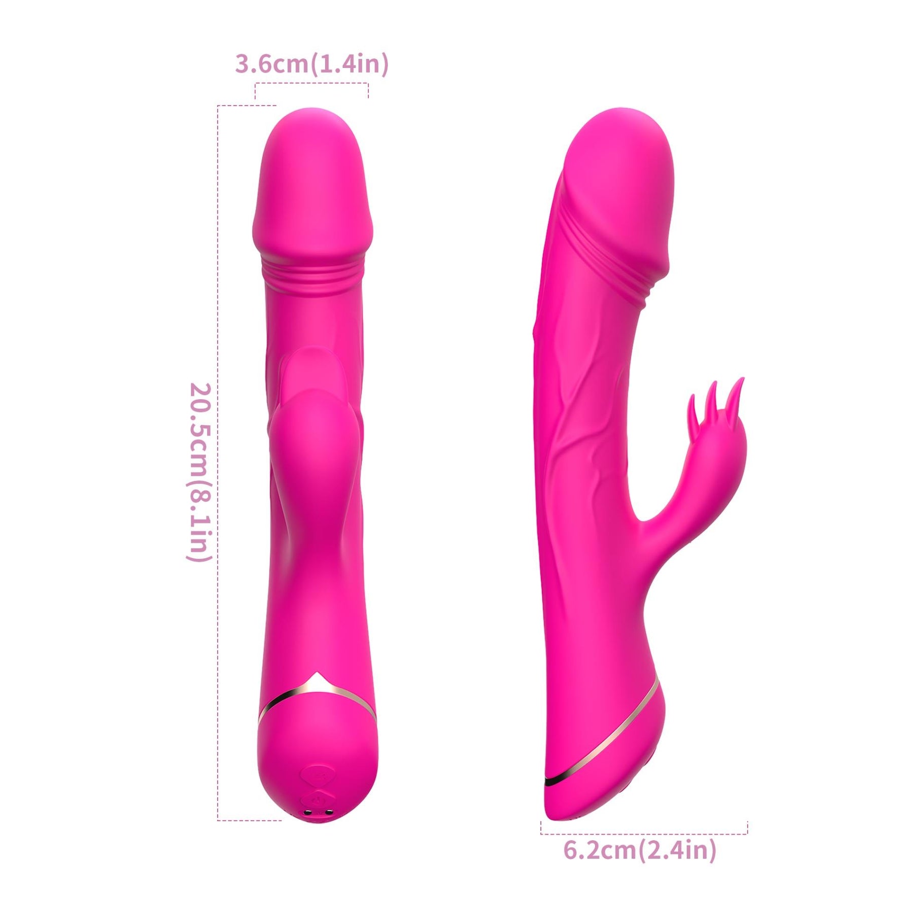 Vibrator iepure Rubberco, silicon, roz și roșu, 9 vibrații