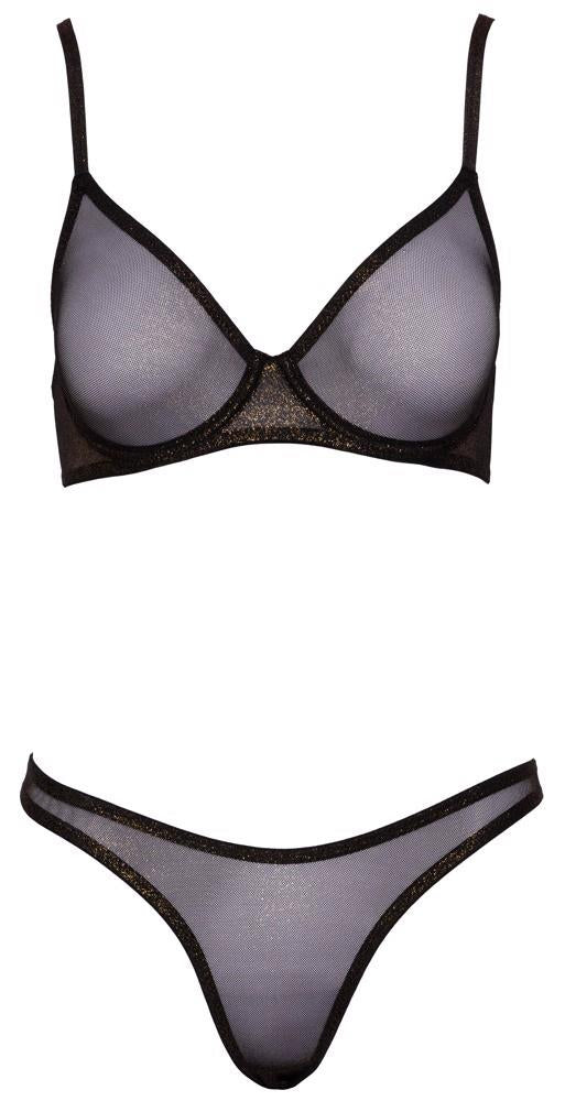 Set lenjerie intimă Cottelli LINGERIE negru cu sclipici auriu 75B