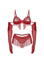 Set lenjerie erotică Obsessive Rossay Red S/M cu imprimeu deschis