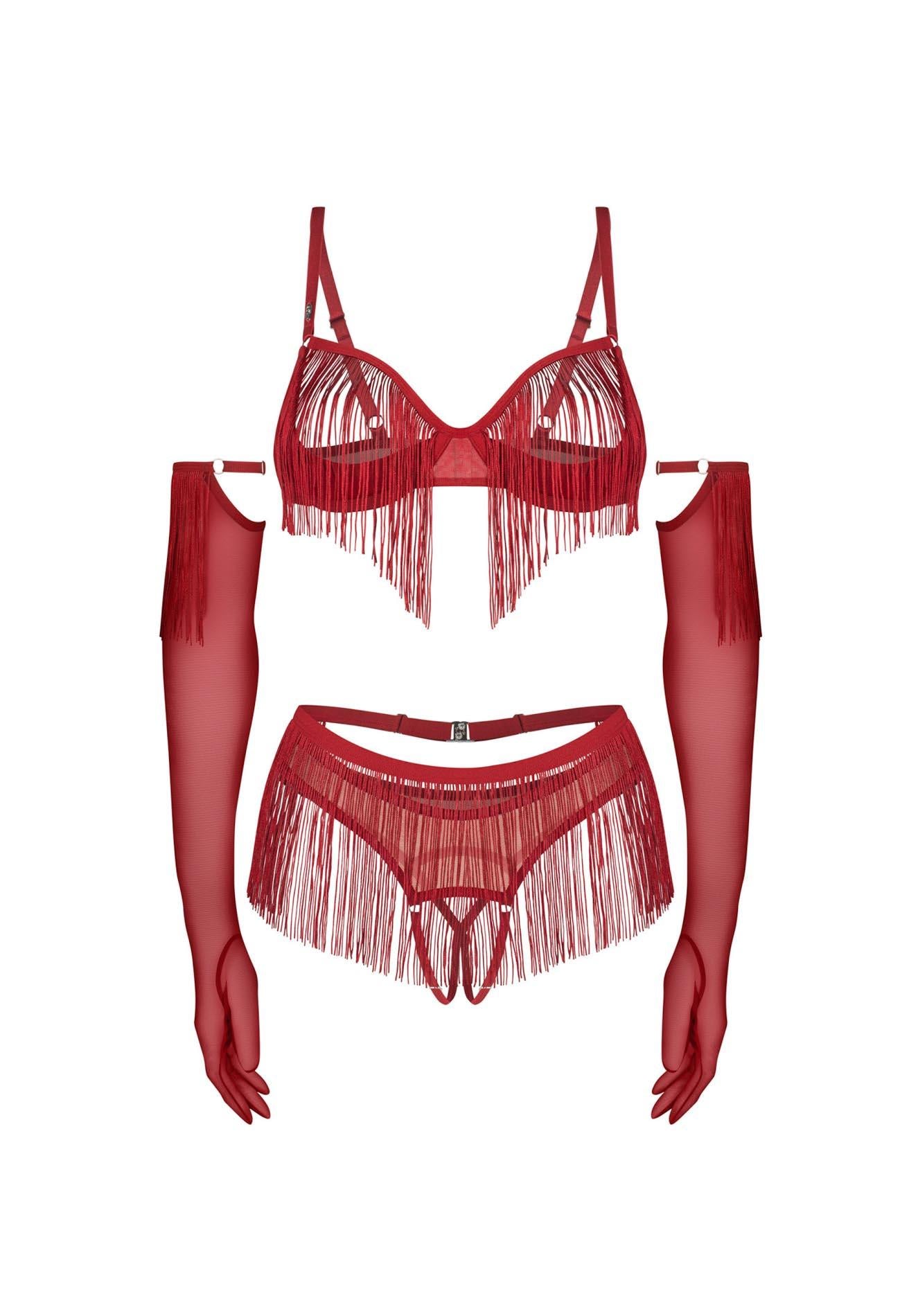 Set lenjerie erotică Obsessive Rossay Red S/M cu imprimeu deschis