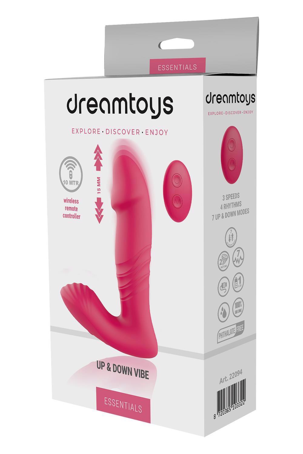 Vibrator anal Dream Toys Essentials cu mișcare în sus și în jos, roz, USB, 14 cm