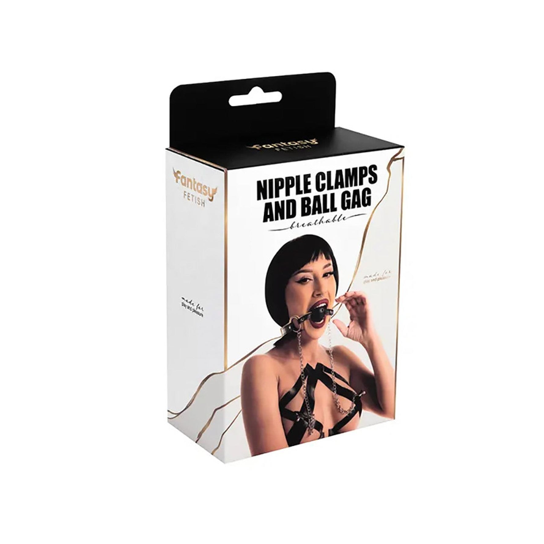 Ball Gag respirabil Fantasy cu cleme reglabile pentru mameloane