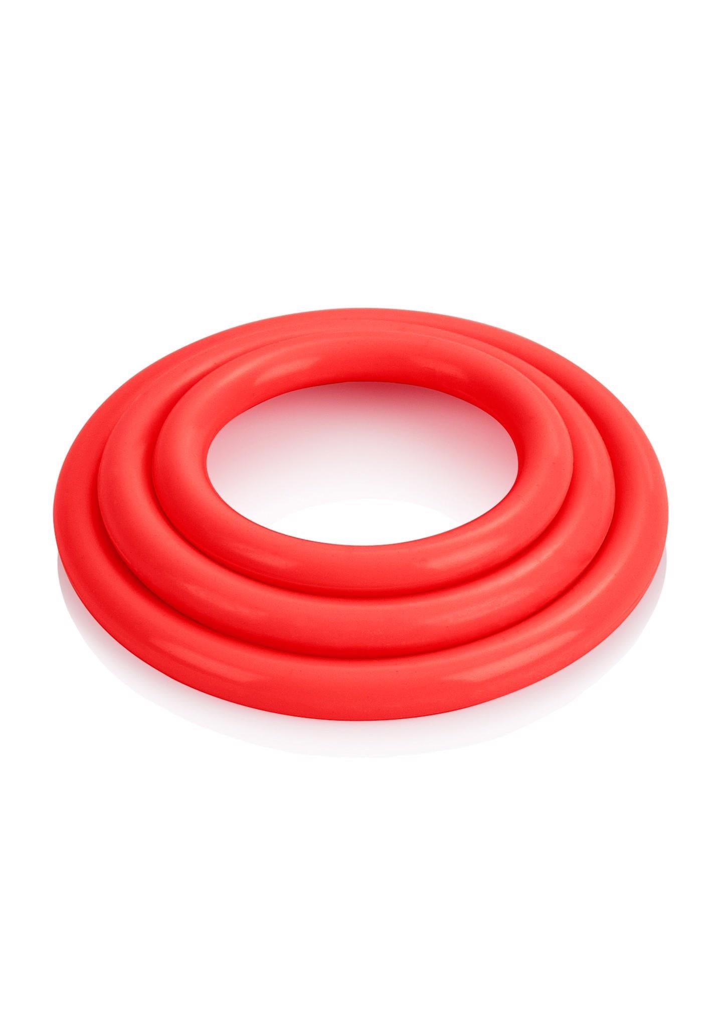 Inele pentru penis Calexotics Tri Rings din silicon roșu
