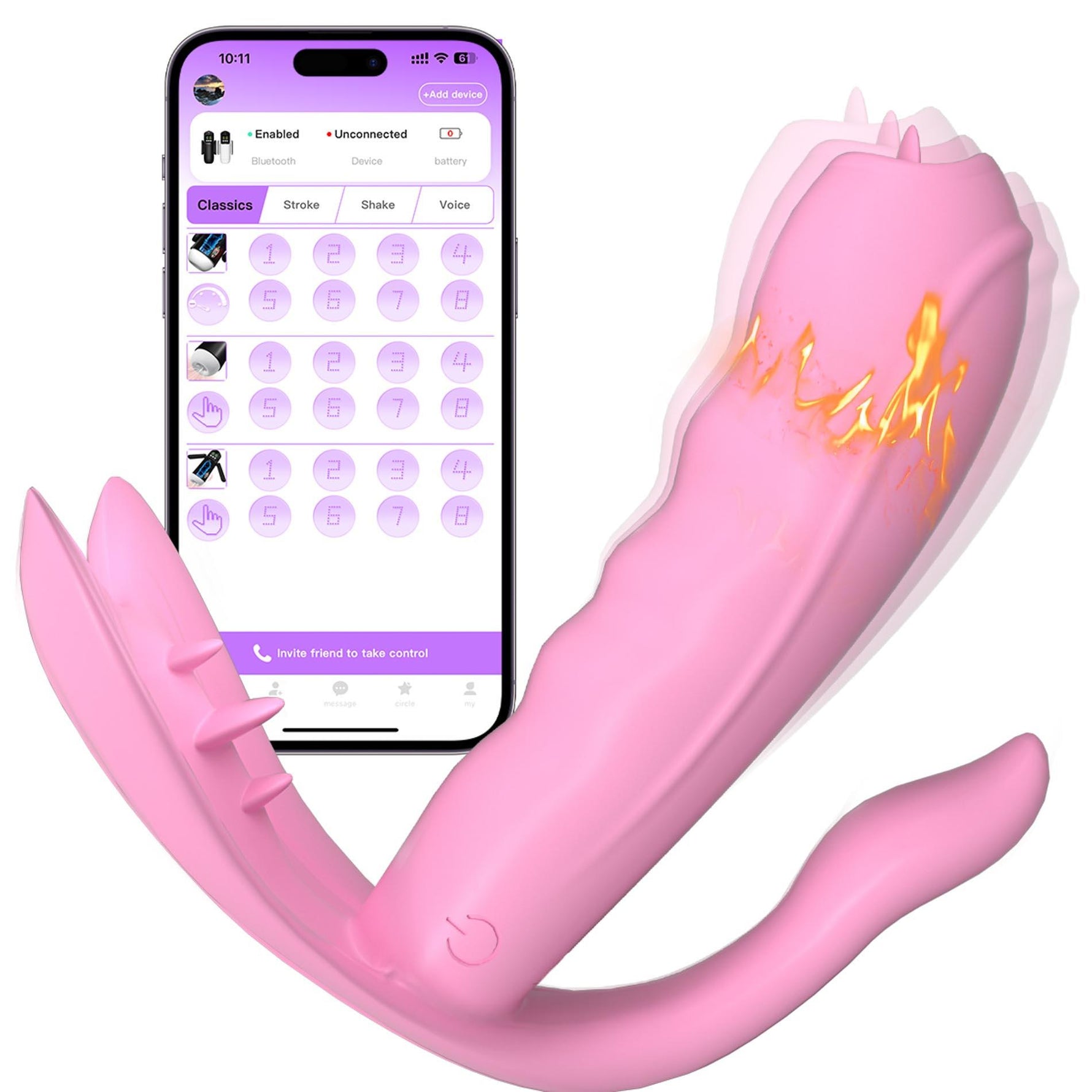 Vibrator încălzit din silicon cu 7 moduri, seria B, aplicație Fox