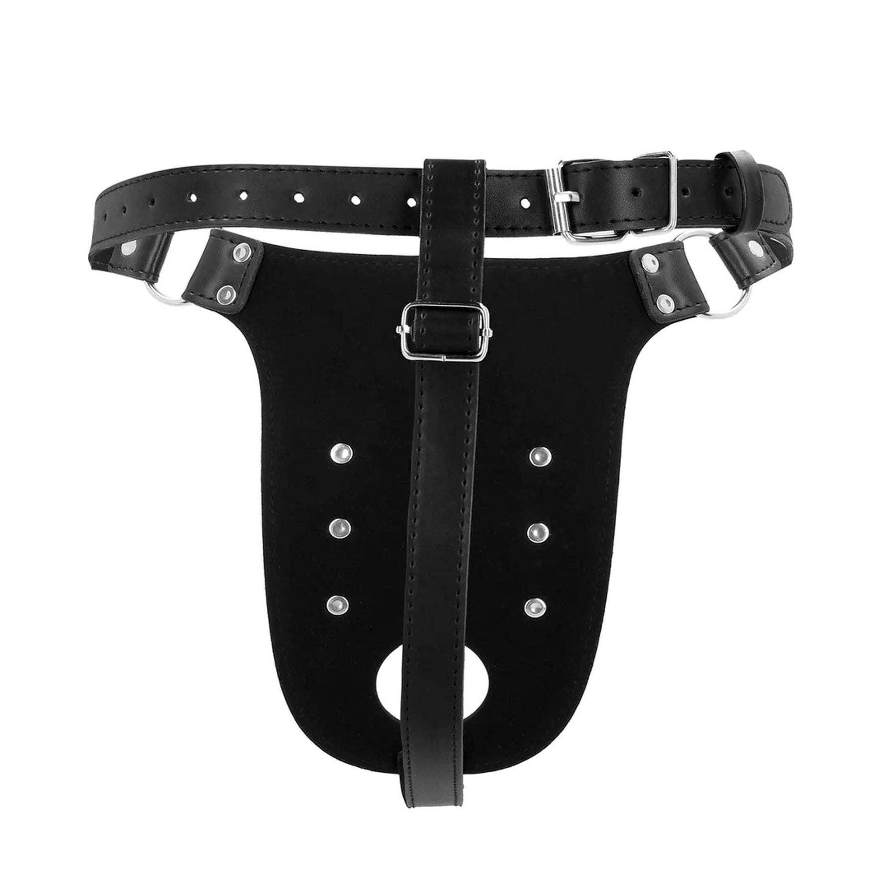 Centură de castitate Ouch din piele PU cu bretele, neagră, 110 cm