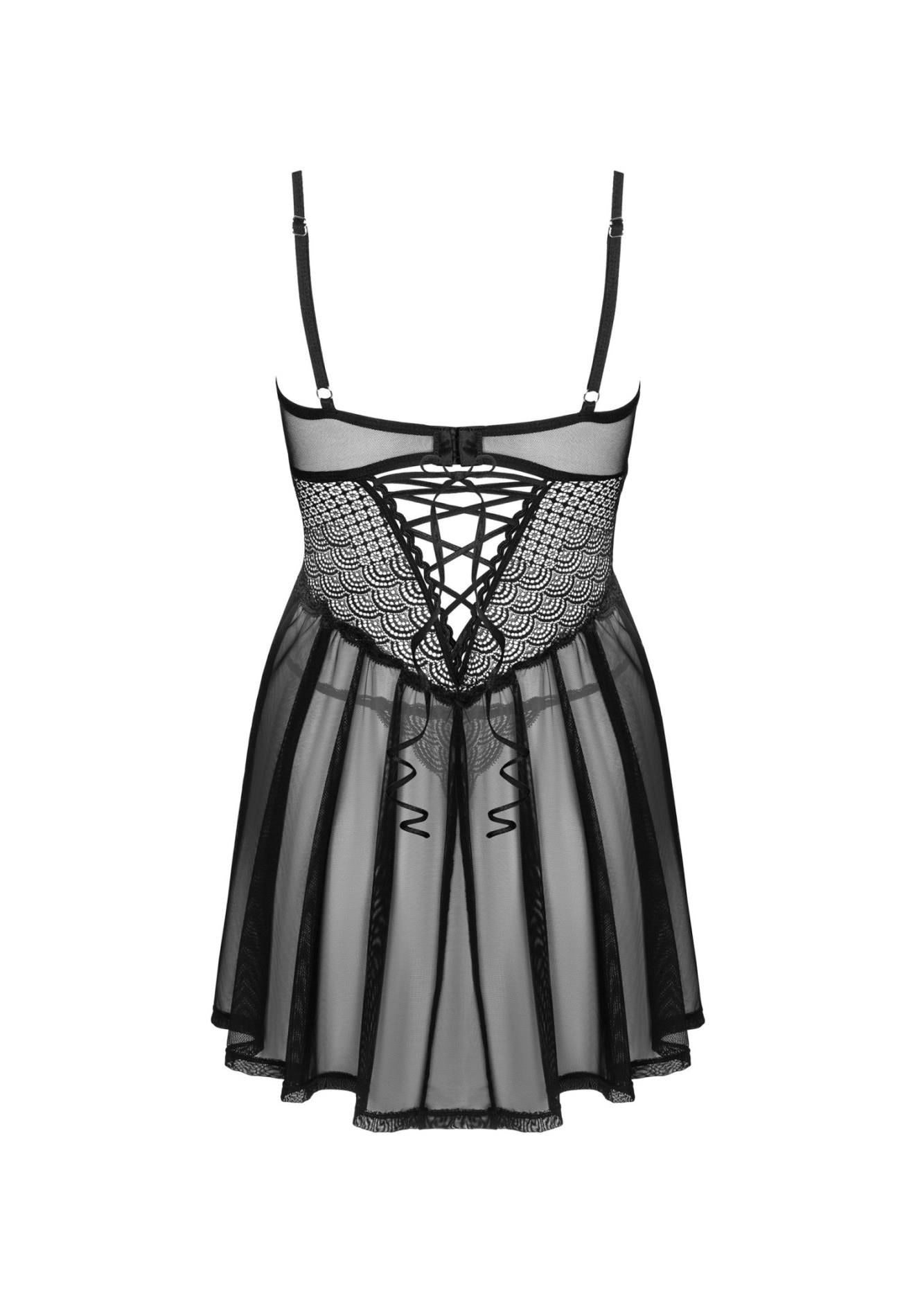 Babydoll și tanga Obsessive Chemeris negru M/L