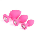 Set de dopuri anale HeavyFun din silicon roz cu cristal