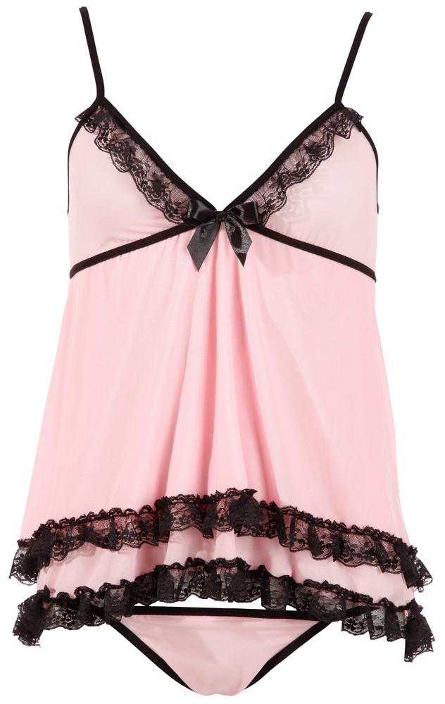 Babydoll cu dantelă Cottelli Lingerie roz M