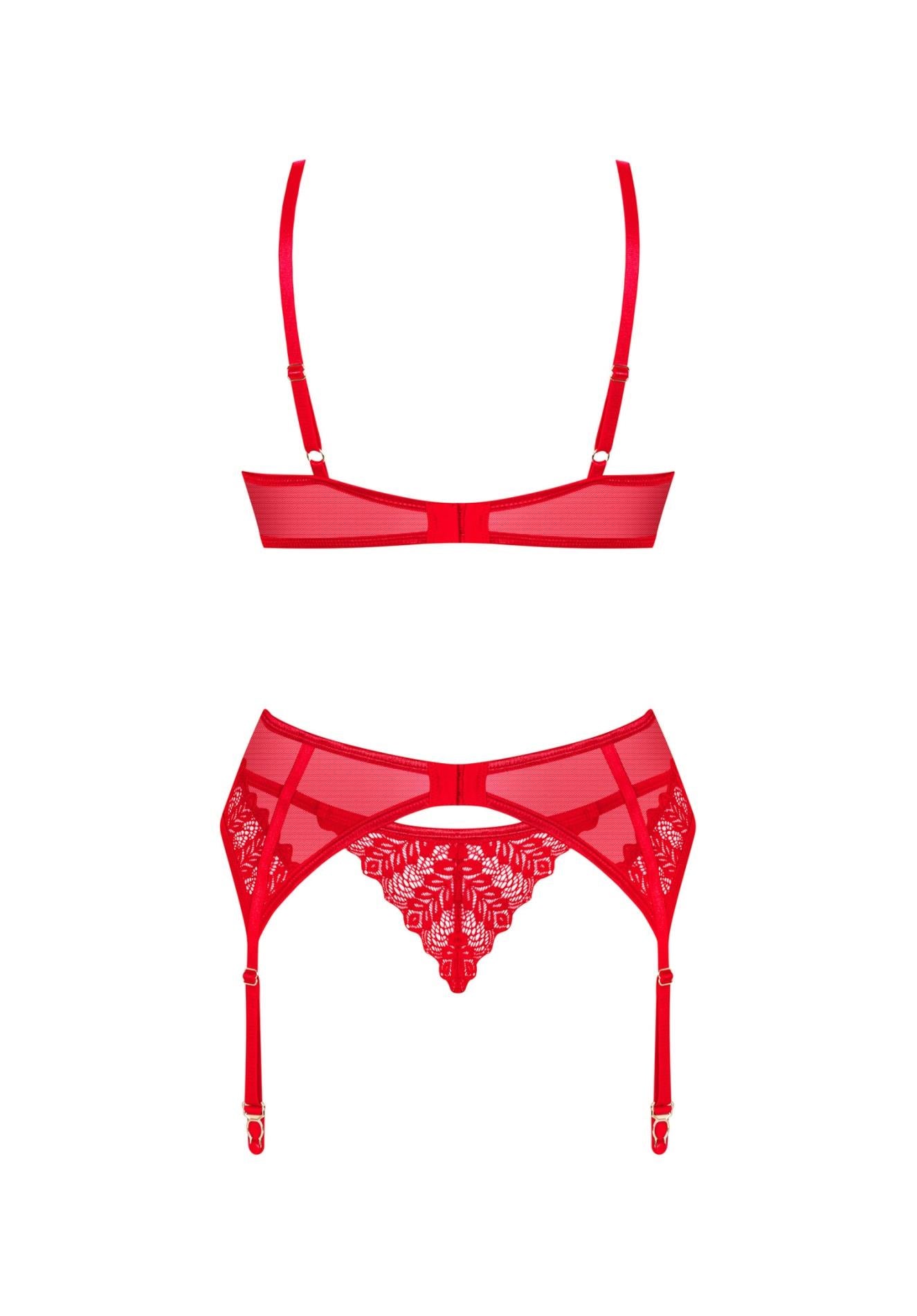 Set de lenjerie intimă Obsessive Ingridia din 3 piese, roșu, XL/2XL