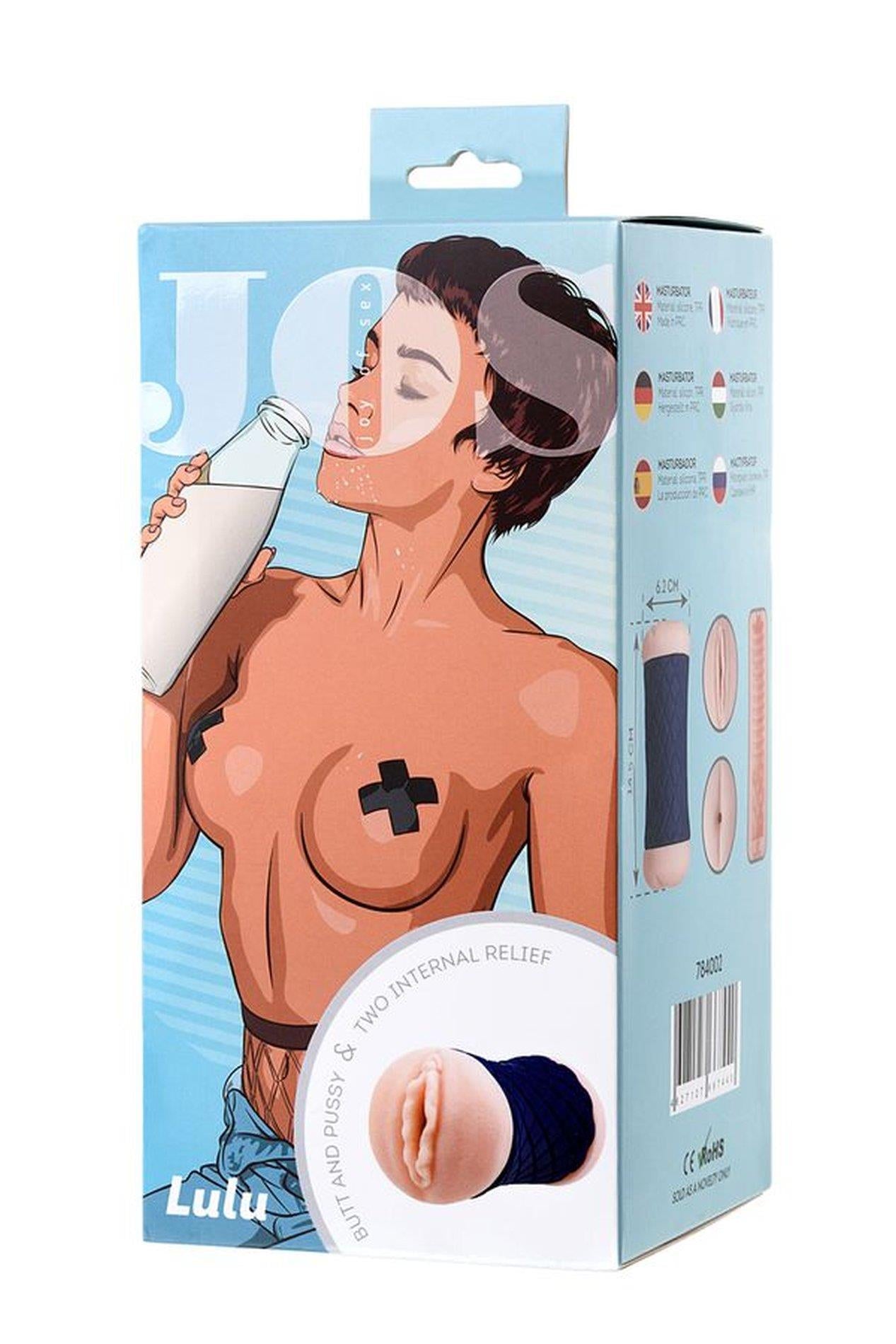 Masturbator JOS LULU cu două fețe, din TPR cărnos, 14,5 cm