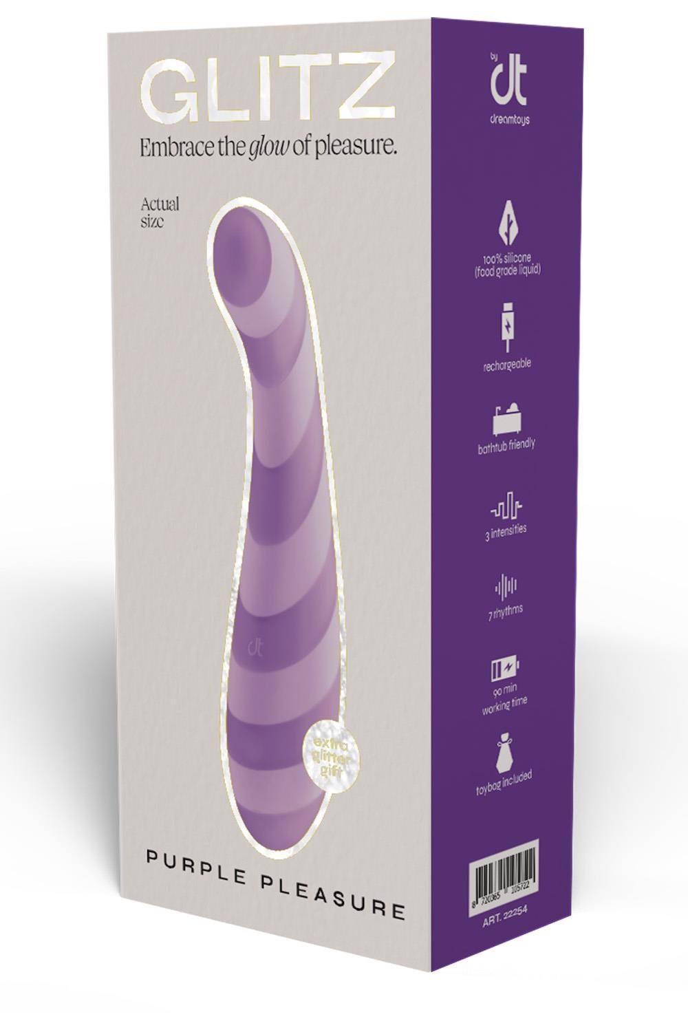 Vibrator Glitz Purple Pleasure pentru punctul G, USB violet, 15,7 cm