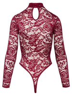 Body Cottelli LINGERIE din dantelă bordo, mărimea XL, cu mâneci lungi