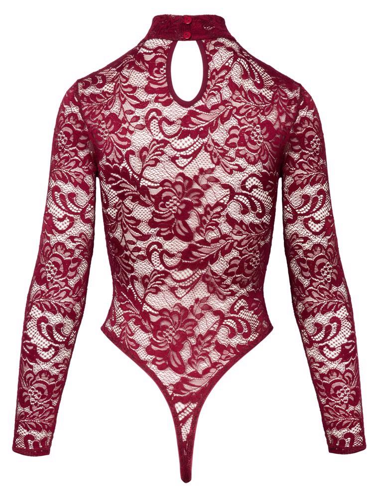Body Cottelli LINGERIE din dantelă bordo, mărimea XL, cu mâneci lungi