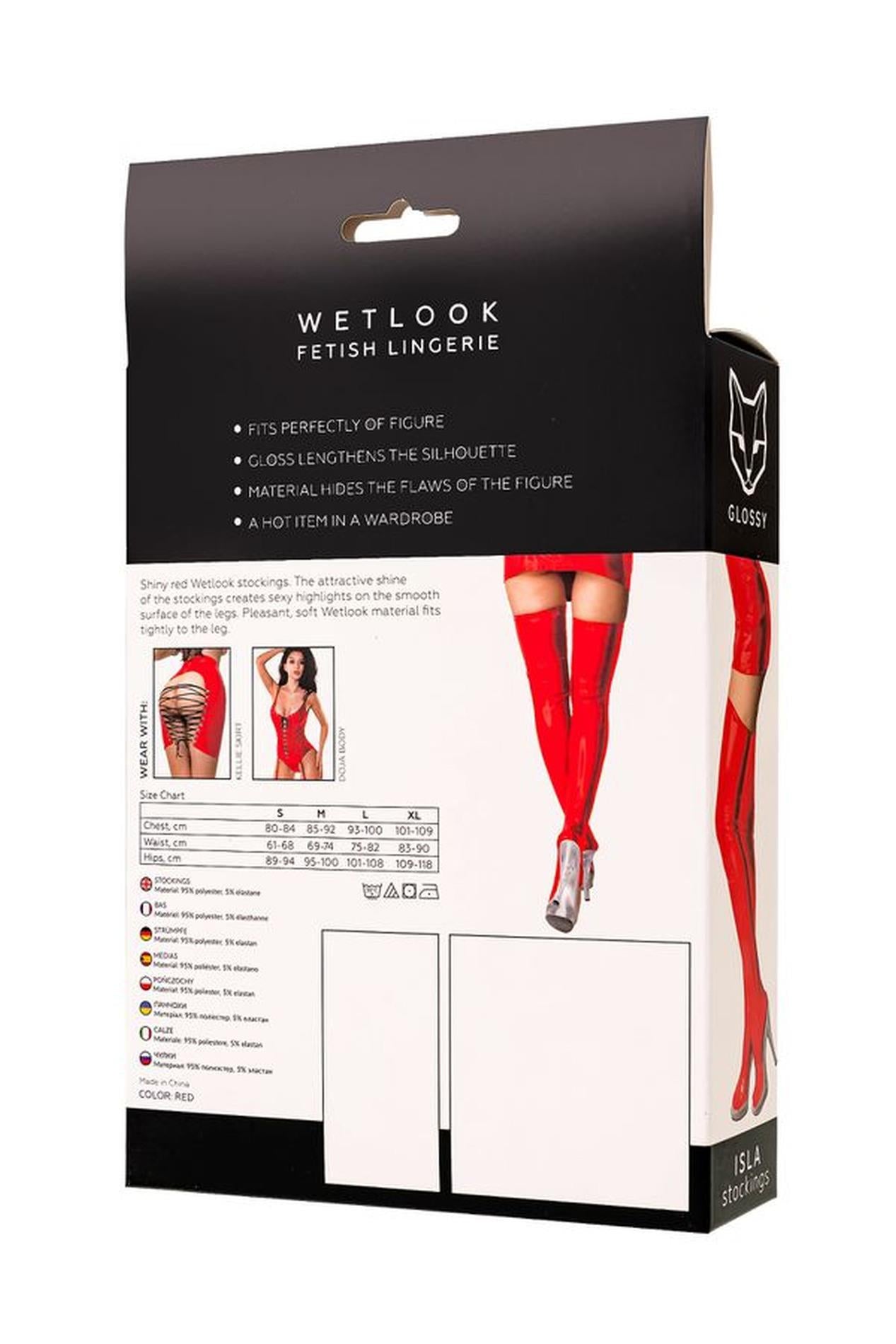 Ciorapi Isla lucioși cu aspect ud, roșii, mărimea L