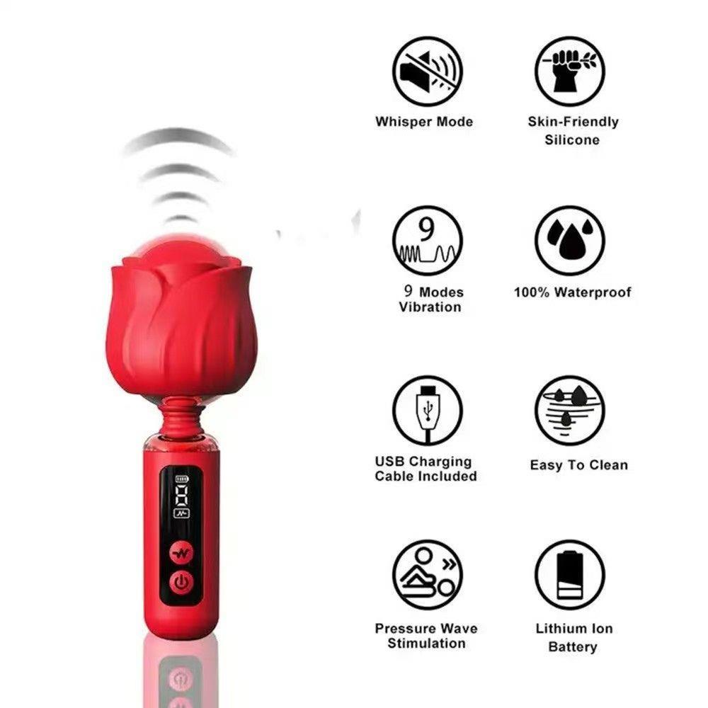 Vibrator Rose Magic din silicon, impermeabil, USB, 12,5 cm