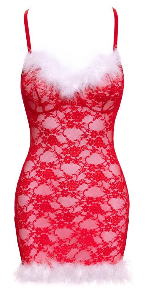 Jupon Cottelli din dantelă roșie cu pene L/XL