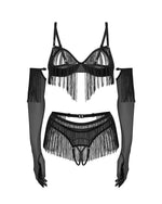 Set deschis Obsessive Rossay Black pentru patru piese, L XL