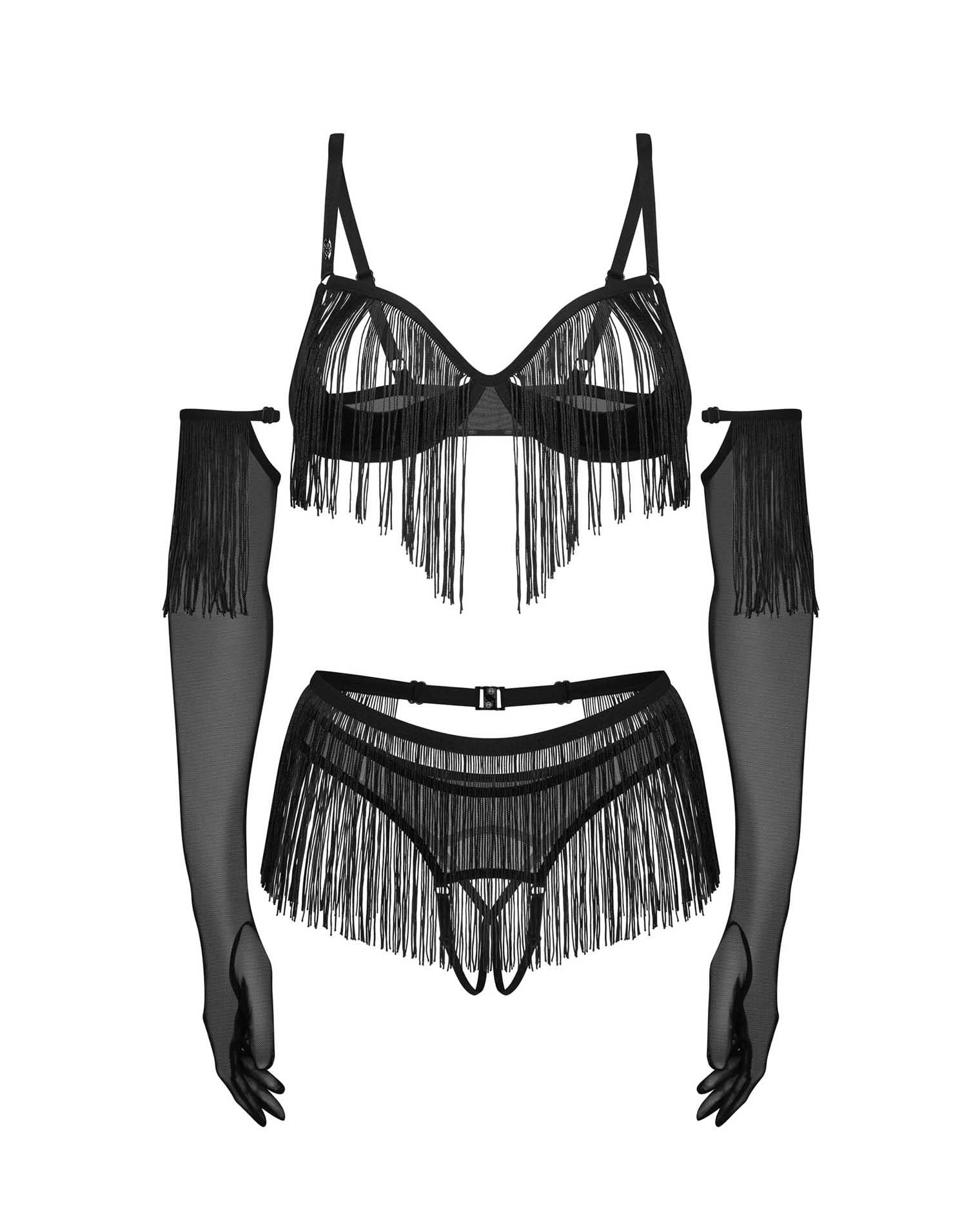 Set deschis Obsessive Rossay Black pentru patru piese, L XL