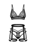 Set de lenjerie intimă Obsessive Blomentis, 3 piese, negru, XL/2XL