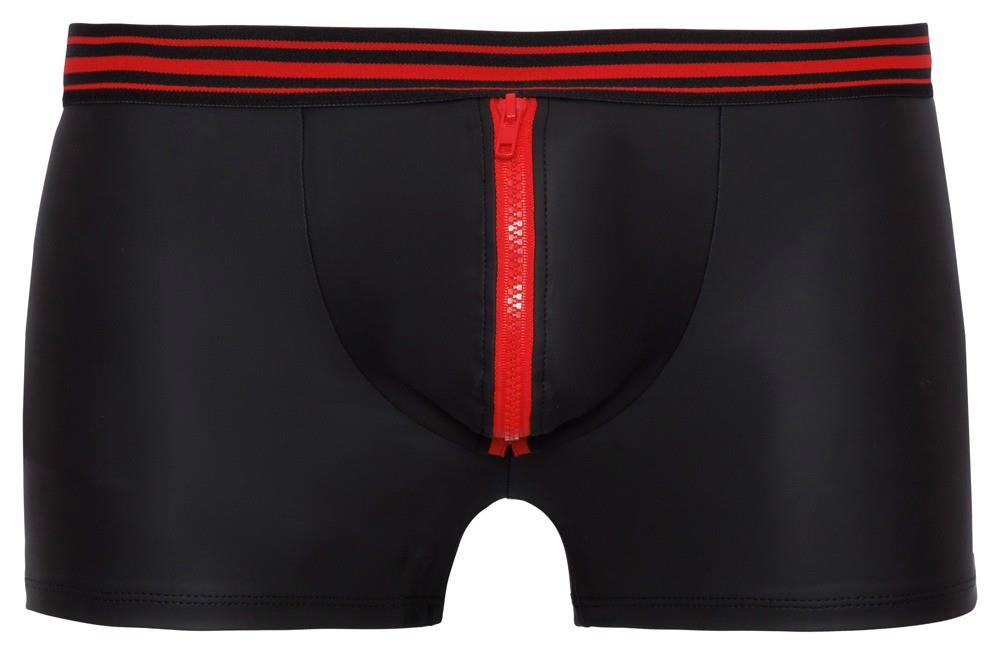 Pantaloni scurți boxer Svenjoyment pentru bărbați cu fermoar, negri și roșii, mărimea L