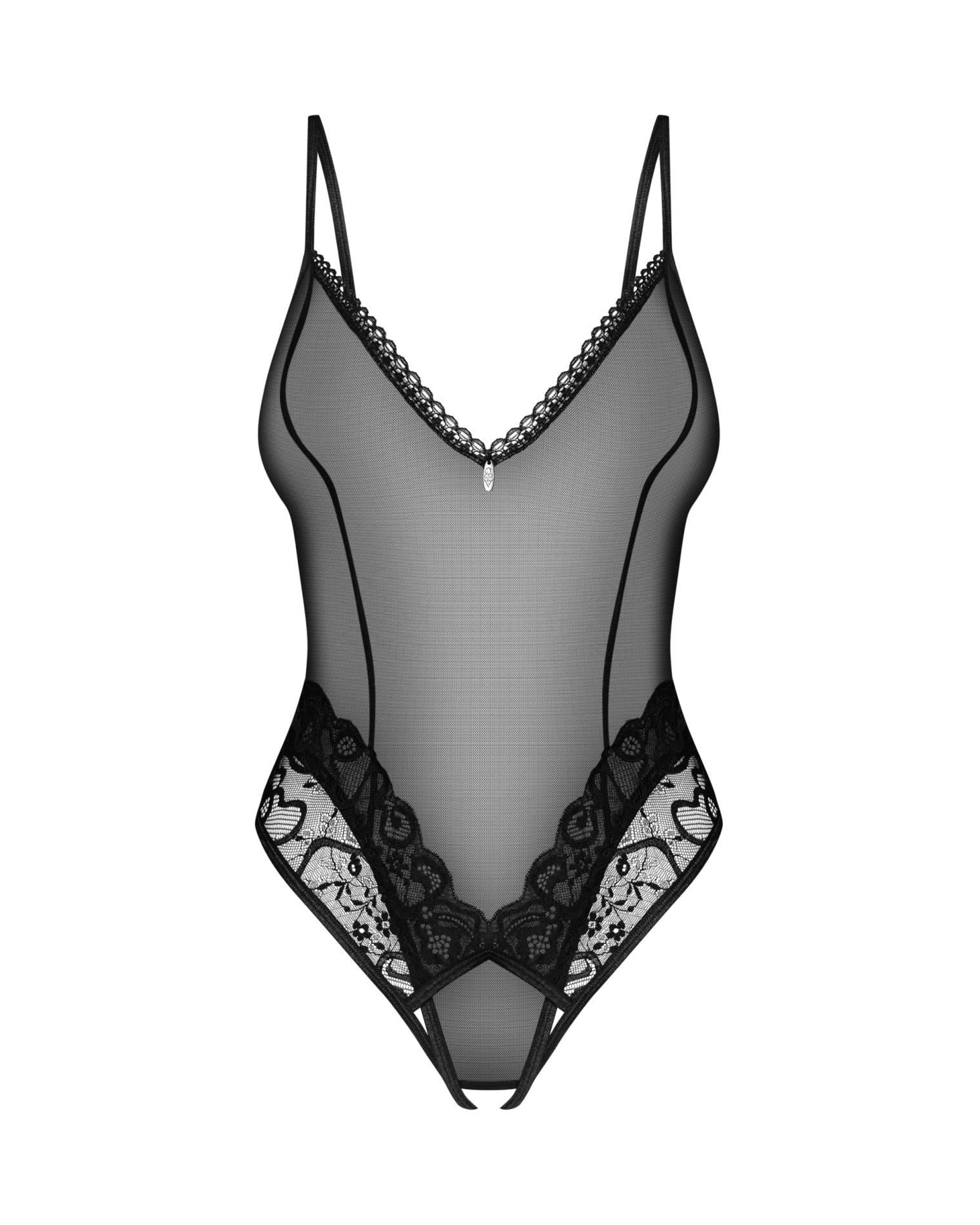 Body deschis Obsessive Blomentis negru XS/S