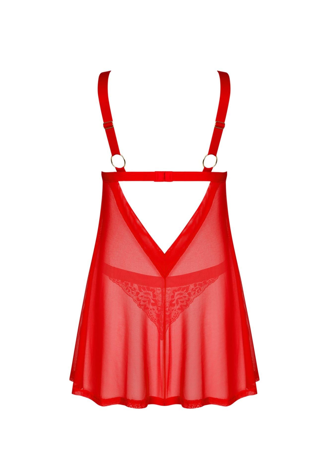 Elianes Obsessive babydoll din dantelă și tanga roșu XS/S
