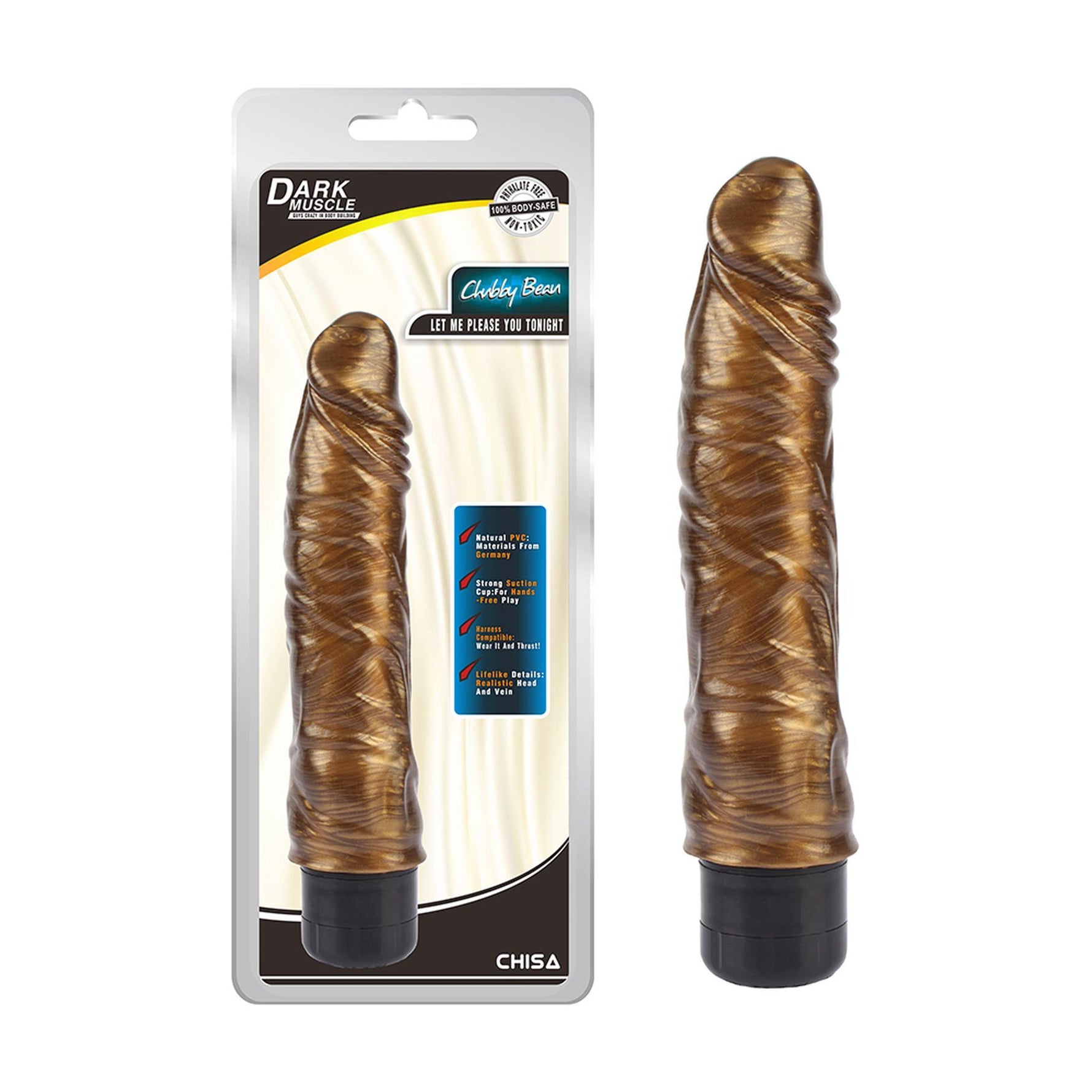 Vibrator realist Chubby Beau Gold, auriu, DarkMuscle, 22 cm