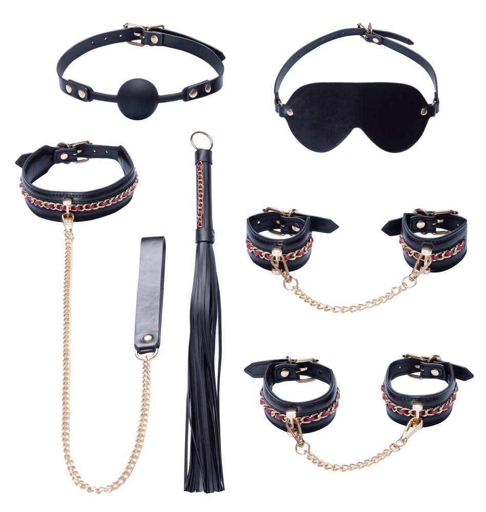 Set de bondage Bad Kitty cu 6 piese, negru cu accente aurii