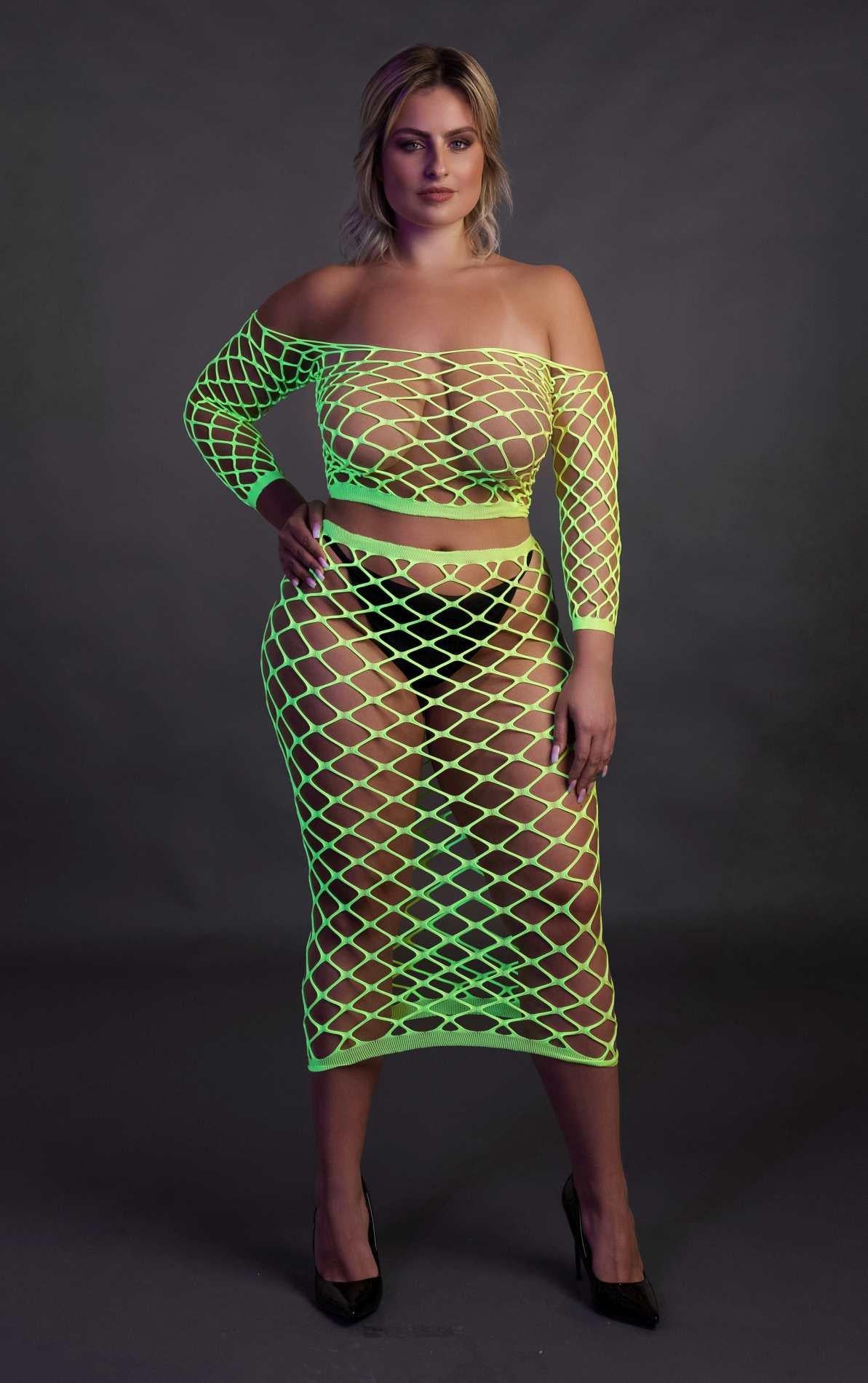 Set lenjerie intimă Neon Ouch, top cu mâneci lungi și fustă, XL XXXXL
