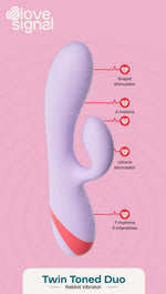 Vibrator USB Dream Toys Duo din silicon cu două tone, în formă de iepuraș, 19 cm