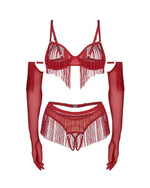 Set Obsessive Rossay Red, patru piese, deschis, roșu, L/XL