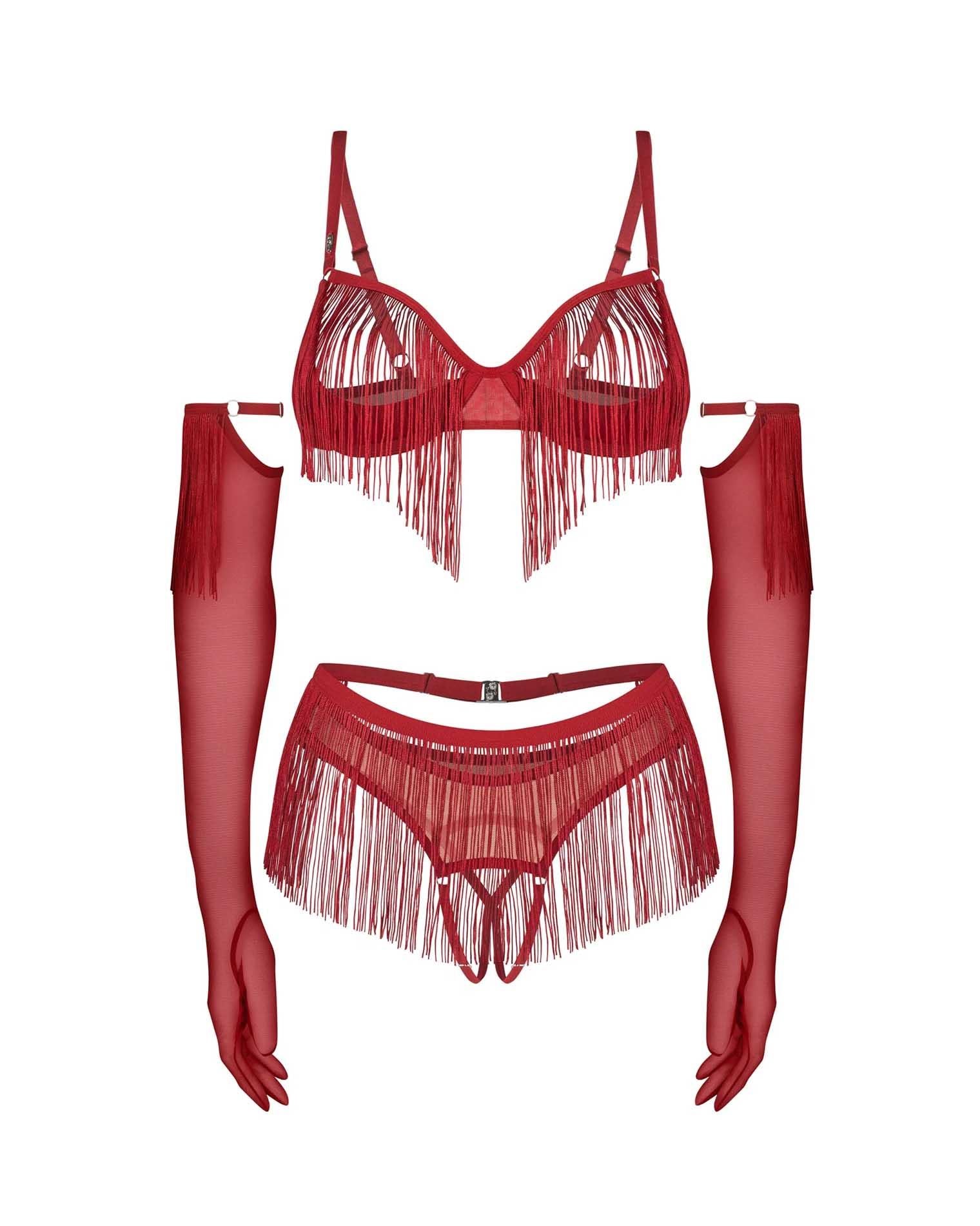 Set Obsessive Rossay Red, patru piese, deschis, roșu, L/XL