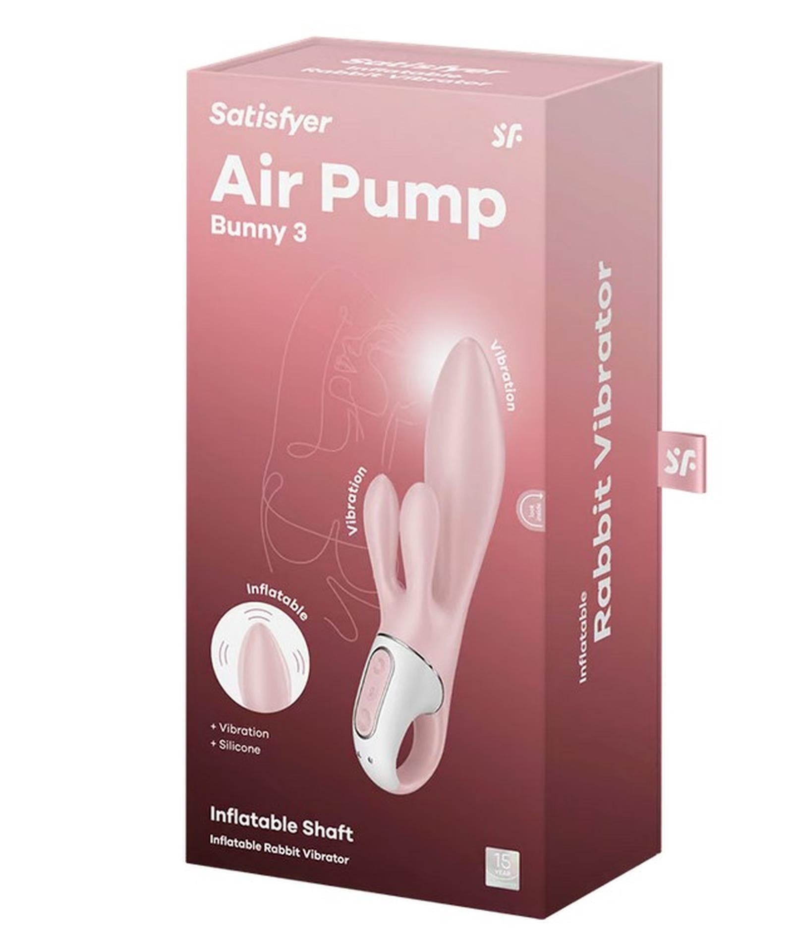 Vibrator gonflabil Satisfyer Air Pump Bunny 3 roz cu USB, în formă de iepuraș