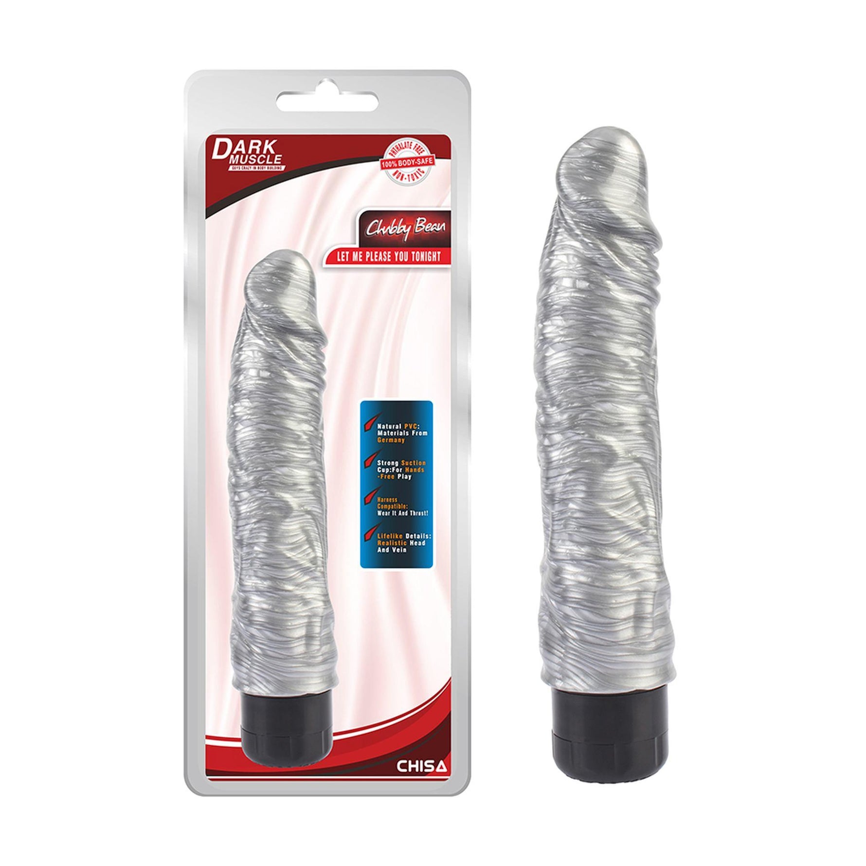 Vibrator realist Chubby Beau Silver, argintiu, 22 cm, DarkMuscle