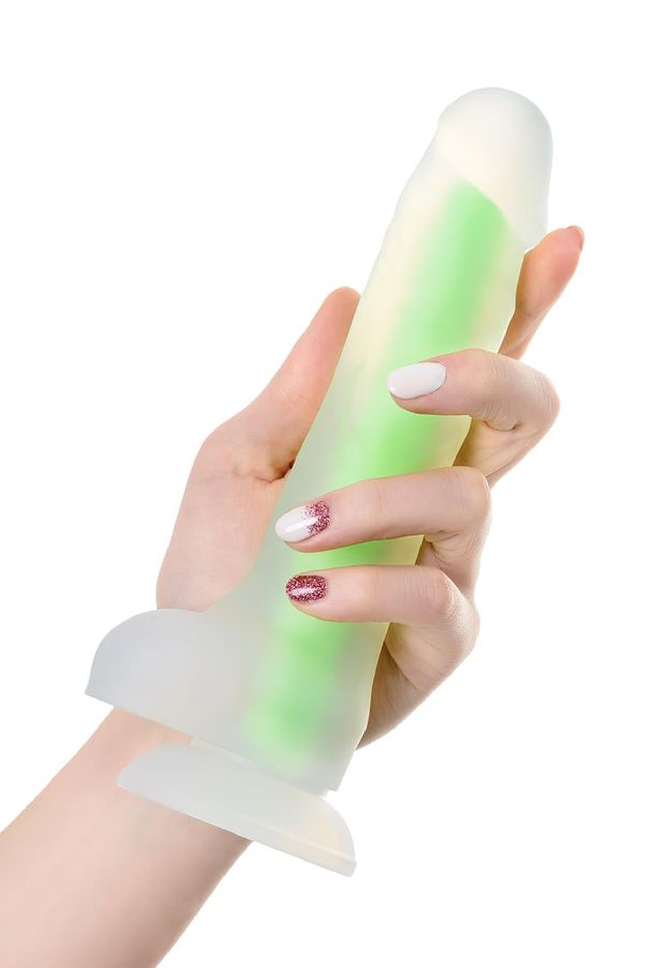 Dildo cu gel strălucitor Beyond by Toyfa Wade, verde strălucitor, 14,5 cm