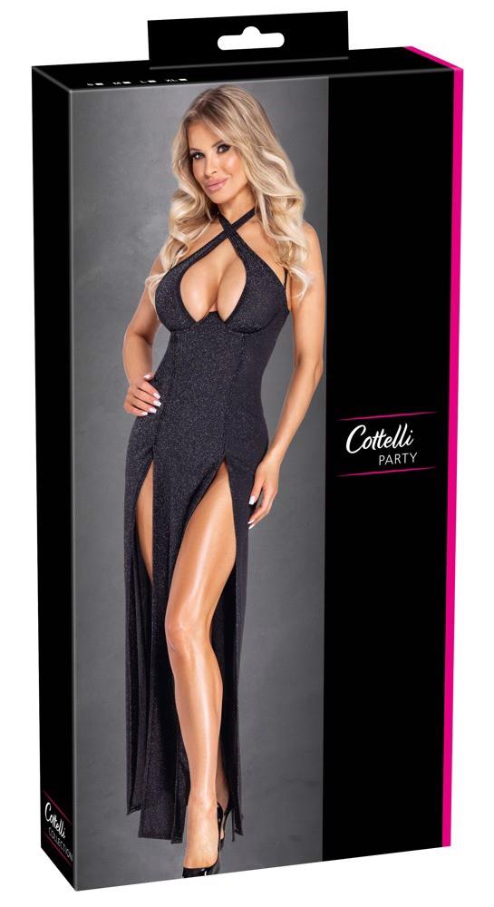 Rochie lungă Cottelli PARTY, neagră cu sclipici argintiu