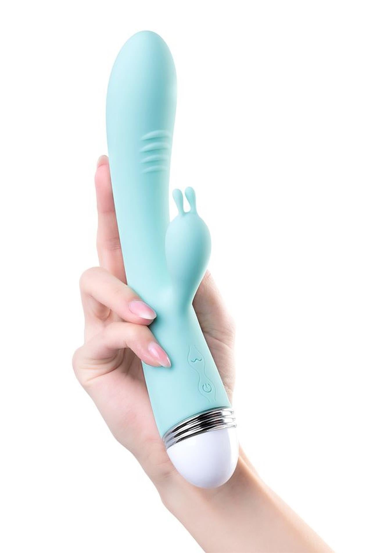 Vibrator iepure Flovetta Iris, silicon, mentă, USB, 22 cm