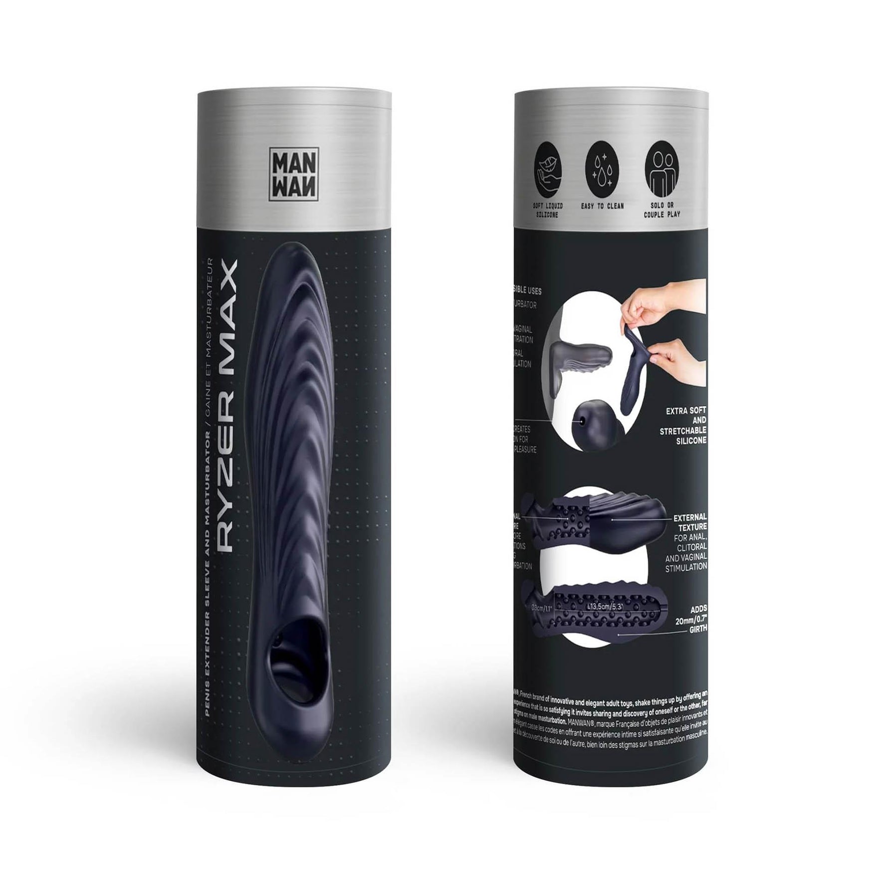 Extensie pentru baghetă Ryzer Max Man, silicon, negru-prună, 18 cm