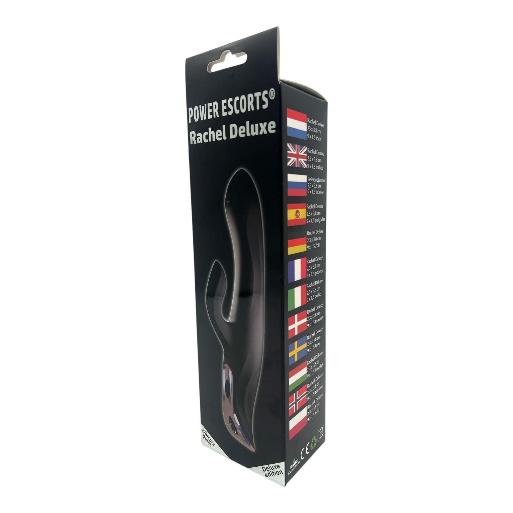 Vibrator Rachel Deluxe Power Escorts Bunny, silicon negru, USB, 23 cm