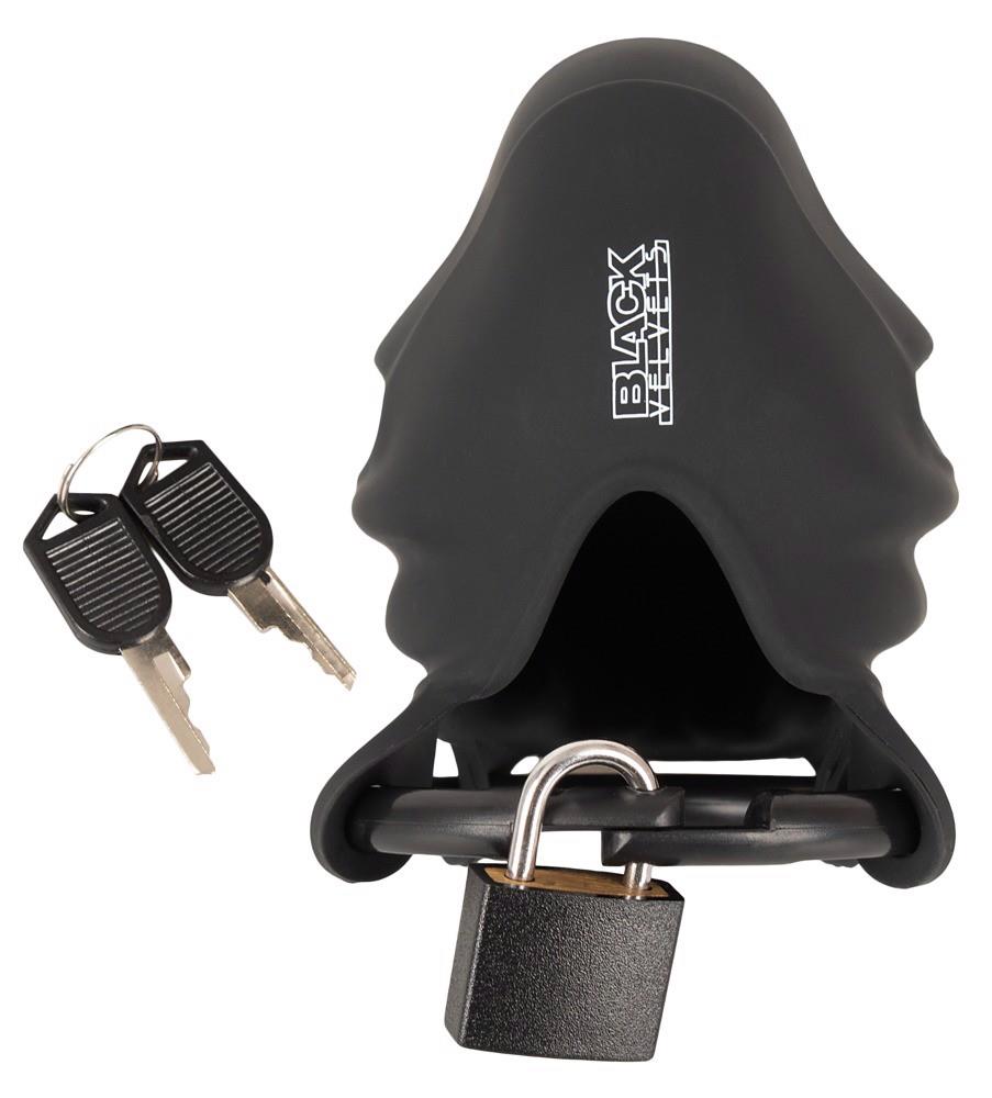 Cușcă pentru penis și testicule din silicon Black Velvets 10 cm
