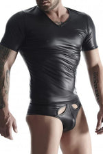 Tricou Regnes Fetish Planet pentru bărbați, aspect umed, negru, L, cu acces la sâni