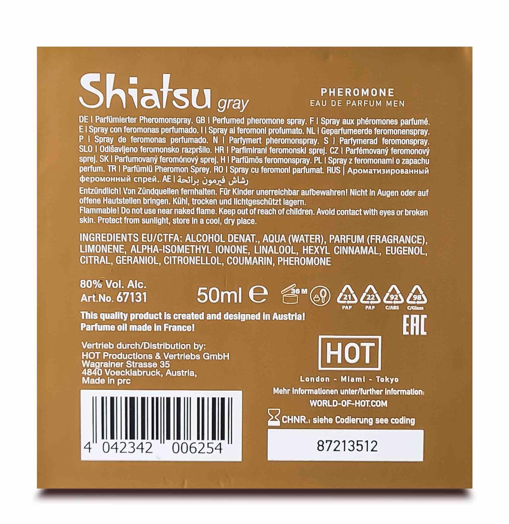 Parfum Shiatsu cu Feromoni pentru Bărbați, Gri Aprins, 50 ml