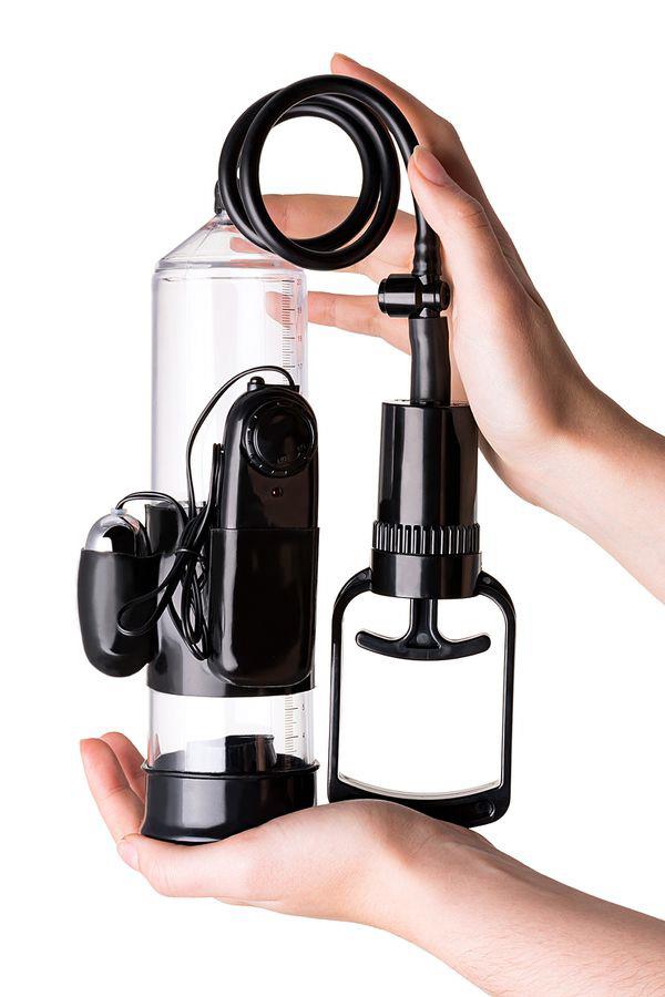 Pompă vibratoare pentru penis A-Toys, transparentă, neagră, 22,8 cm