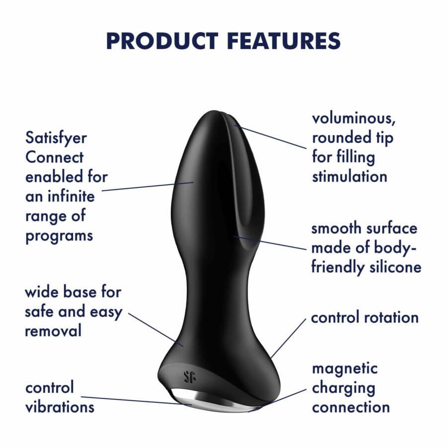 Dop anal vibrant rotativ din silicon Satisfyer 2 Connect App, negru