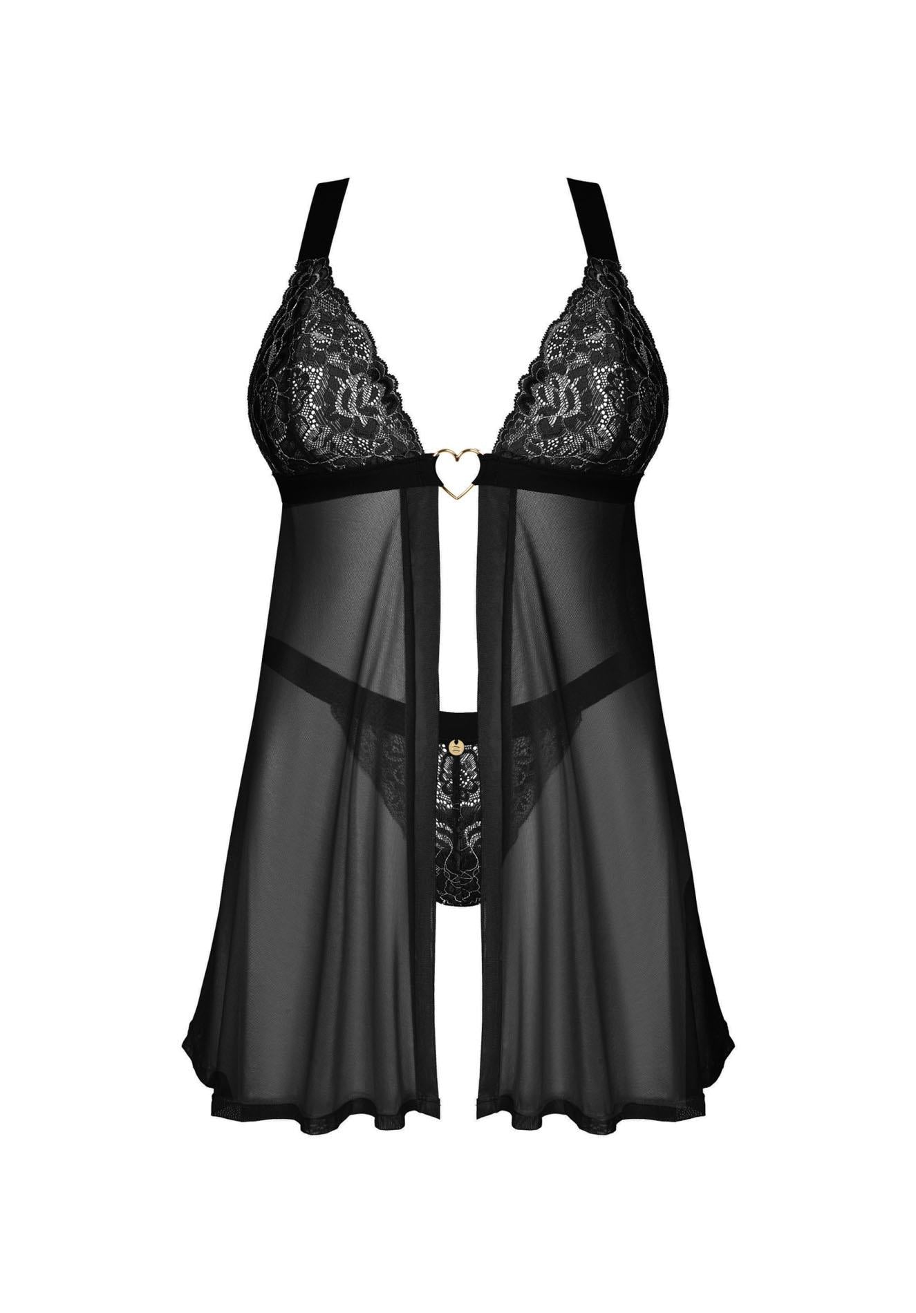 Babydoll Elianes Obsessive negru cu inimă M/L