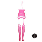 Set lenjerie intimă Ouch roz neon cu top și ciorapi XS/XL