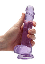 Dildo realist RealRock cu testicule violet 18 cm