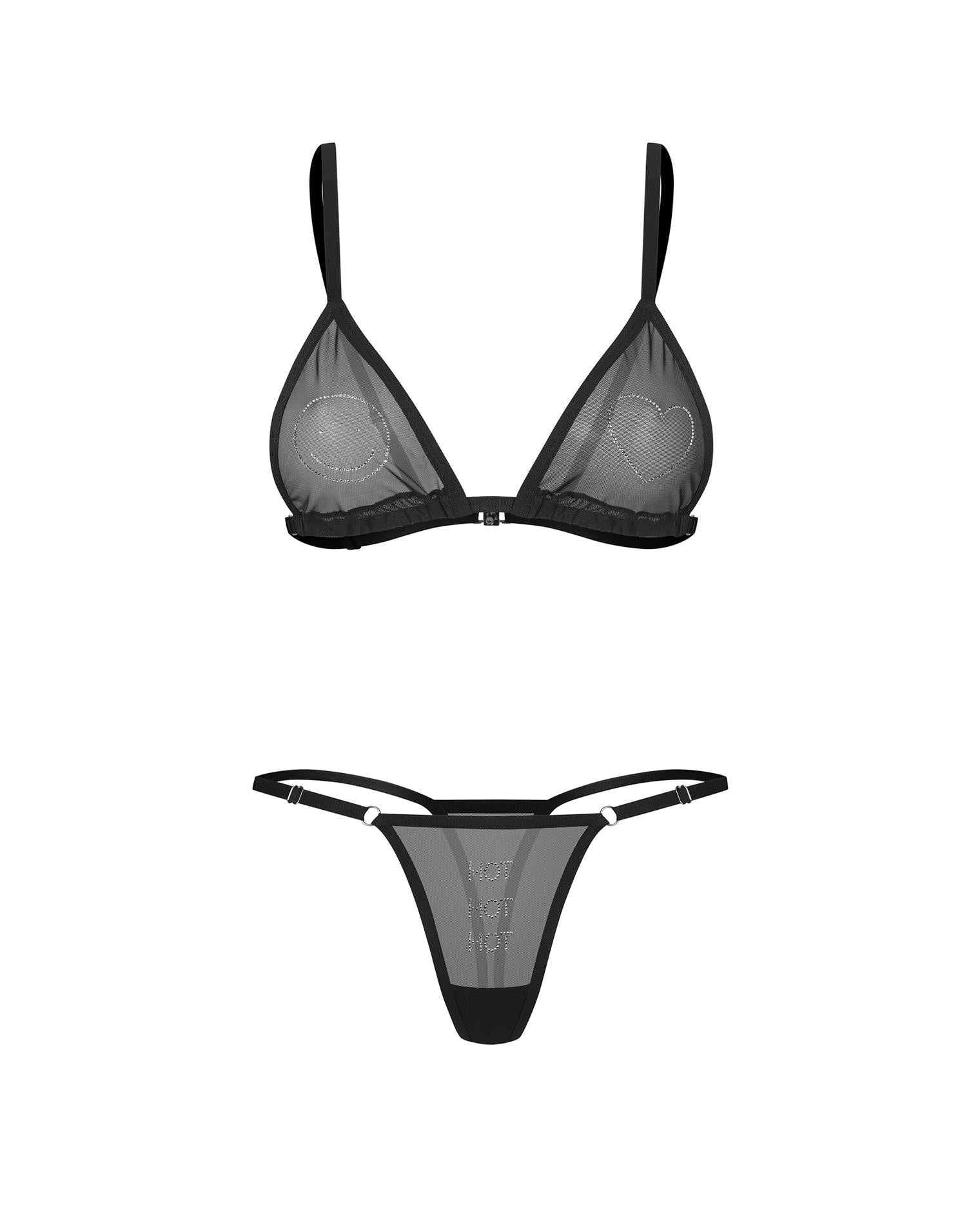 Set de lenjerie intimă Obsessive Wet Me S/M transparent negru