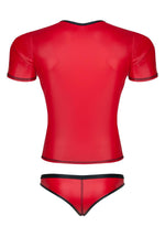 Set bărbătesc wetlook, tricou cu decolteu în V și chiloți brazilieni, roșu S Regnes